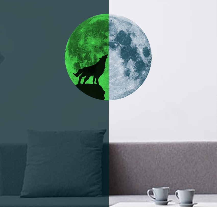 Adesivo lupo luna piena fosforescente - immagine 3