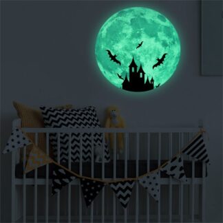 Adesivo luna piena pipistrelli castello fosforescente